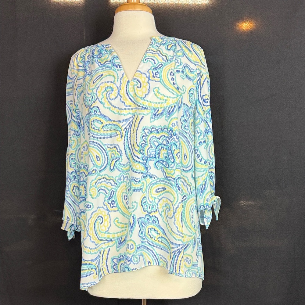 Pappagallo Paisley Print V Neck Tunic Top